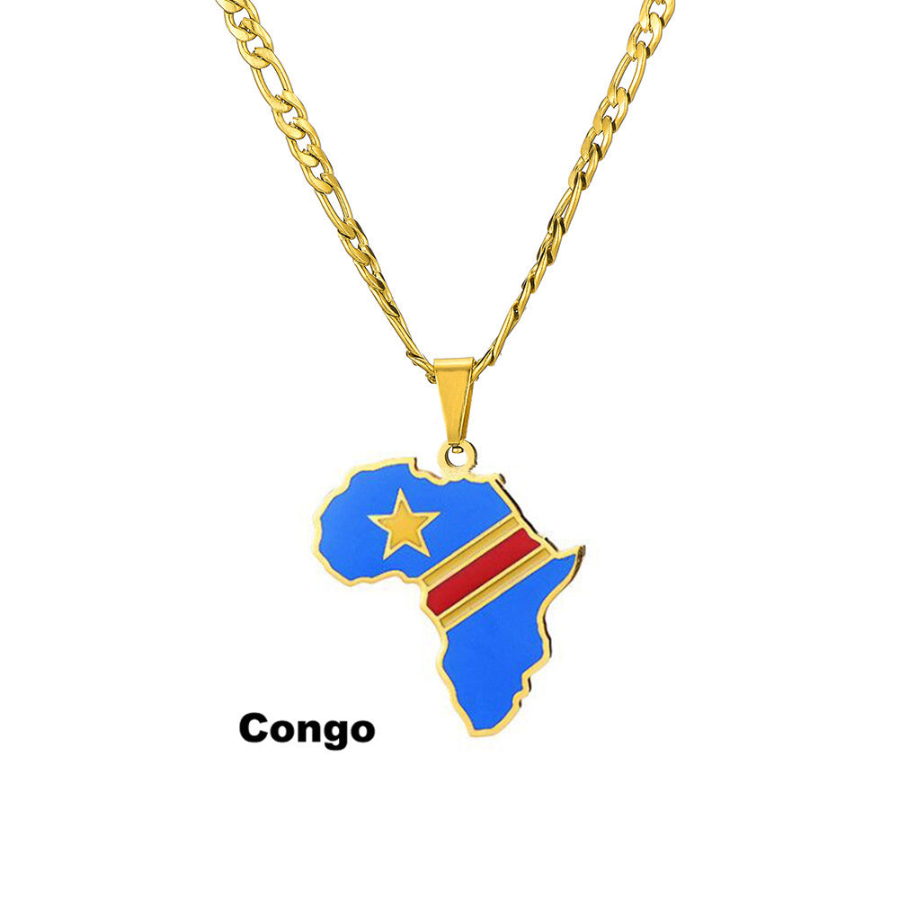 Ornament Africa Map Nigeria Somalia Angola Stainless Steel Necklace