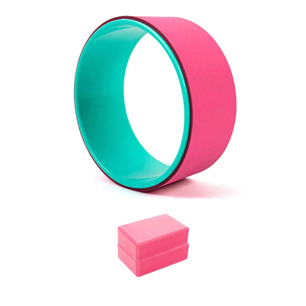 DreamHigh Non Slip Durable TPE - Eco-Friendly Yoga Wheel with 2pcs Yoga Foam Blocks-Pink