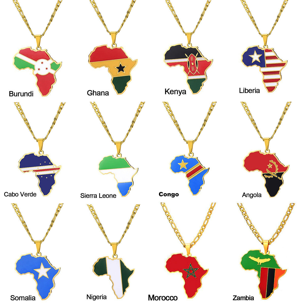 Ornament Africa Map Nigeria Somalia Angola Stainless Steel Necklace