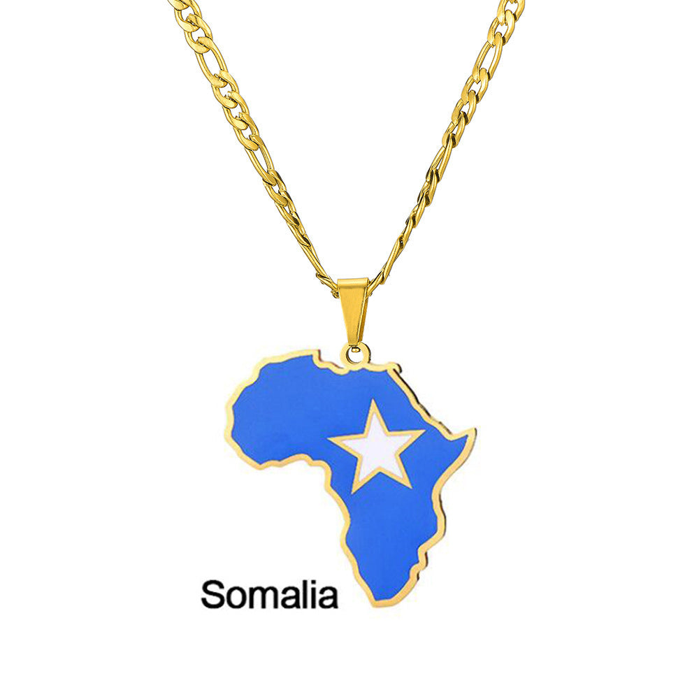 Ornament Africa Map Nigeria Somalia Angola Stainless Steel Necklace