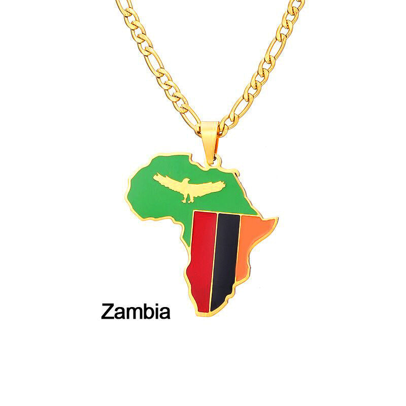 Ornament Africa Map Nigeria Somalia Angola Stainless Steel Necklace